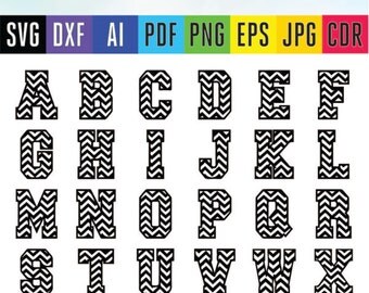 Chevron Letters SVG cutting files Chevron Alphabet font Letters cut files DXF silhouette files Scrapbooking files for cricut, Png Eps Pdf