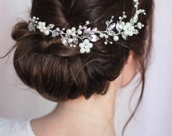 Bridal Headpiece Bridal Hair Piece Bridal Headdress Large Decorative Hair Comb Low Bun Hair Vine Back Headpiece Over Bun Hair Comb Flower