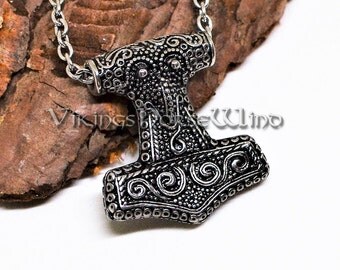 Thor's Hammer Necklace, Mjolnir Necklace, Vikings Raven Head Thor Hammer Pendant, Mjolnir Pendant, Viking Jewelry, Celtic Jewelry, Asatru