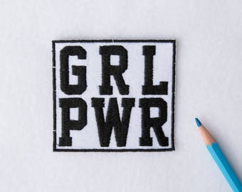 Girl power patch Black patches Mini patches Embroidered patch Iron on Bag patch Large patches Iron on patch Feminist patch Jacket patch 038