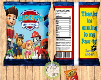 Paw Patrol Inspired Chip Bags, Paw Patrol Inspired Favor Bags, Paw Patrol Inspired Treat Bags, Set of 12-Custom Chip Bags