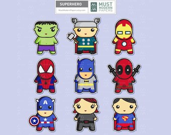Superhero Clipart, DIY Stickers Included, Super Hero Clip Art, Avengers Clipart, Batman, Spiderman, Iron Man Illustration, Superheroes