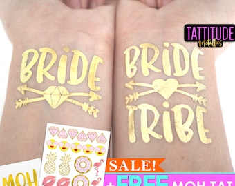 Bride Tribe Tattoos | bachelorette party tattoo, metallic temporary tattoo, gold foil tattoo, bridesmaid gifts, gold tattoo, favor, bridal