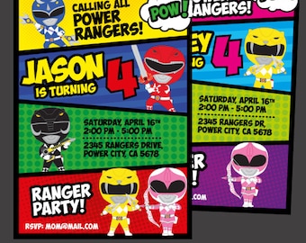Power Rangers Invitation, Power Ranger Birthday Party, Power Rangers Birthday, Power Ranger Party, Digital Invitation