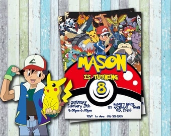 Pokemon Invitation, Pokemon Birthday, Pokemon Party, Pokemon Card, Pokemon, Pokemon Invites, Personalised Pokemon, Ash, Pikachu ,