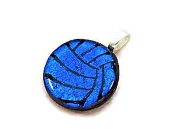 Volleyball Necklace, Water Polo Ball Necklace, Volleyball Jewelry, Water Polo Jewelry, Dichroic Glass Jewelry, Athlete Gift, Royal Blue Team