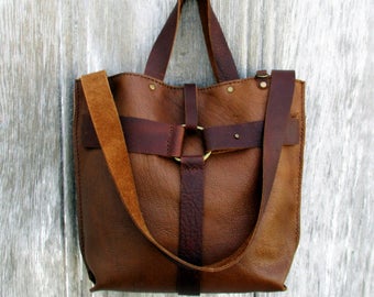 Equestrian Harness Bag in Two Tone Brown Leather by Stacy Leigh
