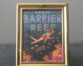 Great Barrier Reef Watercolor Small Framed Print