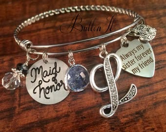 Maid of honor gift, Maid of honor gift SISTER, will you be my maid of honor, charm bracelet, rehearsal dinner, forever my friend, green