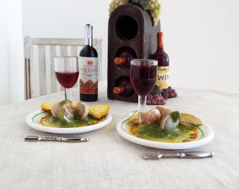 Miniature ESCARGOT Appetizer in Creamy Butter Garlic and Herb Sauce - 1:6 Scale Polymer Clay Food for Fashion Dolls and Action Figures