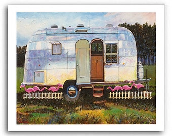 Airstream Trailer Flamingo Art "Flamingo Inn" (Three Sizes to Choose) Prints Signed and Numbered