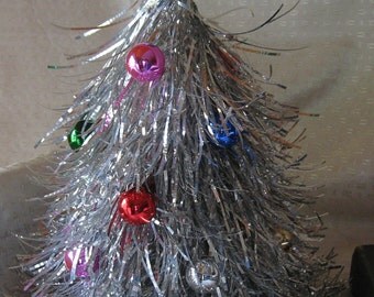 Vintage Handmade Aluminum Table Top Tinsel Tree