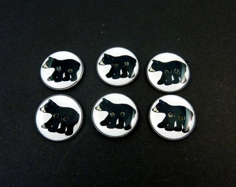 6 Black Bear buttons. Handmade By Me. Animal Buttons for Sewing. Choose Your Size. Washer and Dryer Safe.