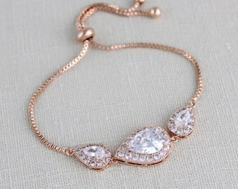 Rose gold Bridal bracelet, Bridal jewelry, Wedding bracelet, Swarovski bracelet, Adjustable bracelet, Wedding jewelry, Rose gold bracelet