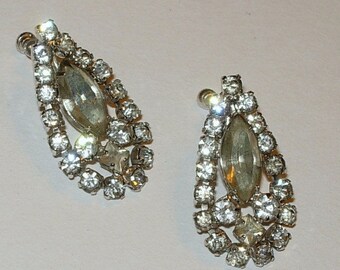 Vintage Earrings with Crystal Rhinestones - Screw Backs