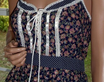 Gunne Sax Halter Sun Dress Full Length Calico with Horse Soldiers NWOT Size 11