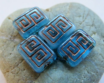 NEW WATERY REX . Czech Picasso Glass Beads . 13 by 9 mm (4+ beads)