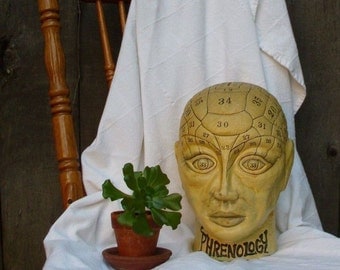 Phrenology Head Bank // Hand Painted Papier Mache // Medical Steampunk // Made in Japan // Rare Vintage 1960s Era Artwork
