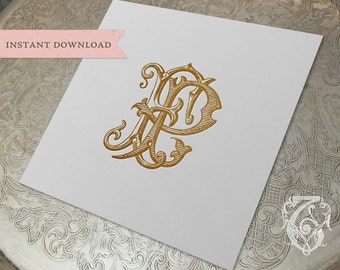 Vintage Wedding Monogram FP Digital Download F P