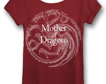 Mother of Dragons Daenerys Targaryen Khaleesi Game of Thrones Shirt. Womens Off The Shoulder Oversized Slouchy Tee in Scarlet
