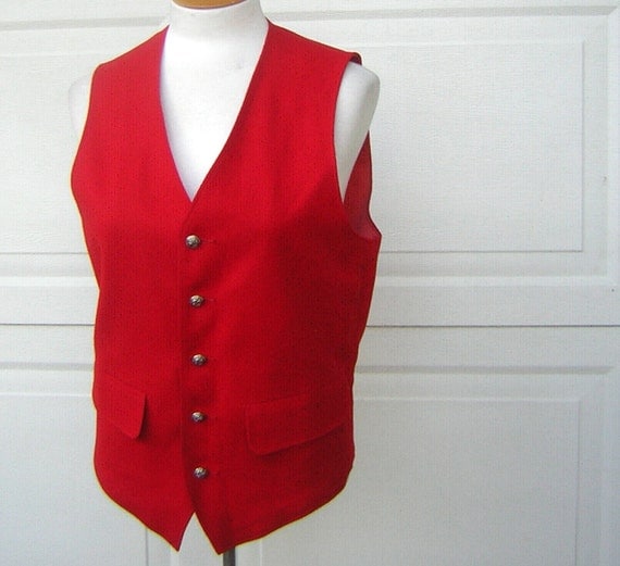 Red Wool Vest Vintage 70s PENDLETON UNISEX Mens Womens