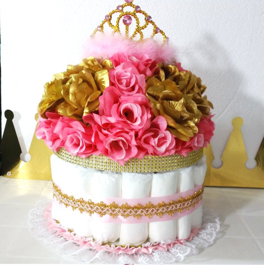 Princess Baby Shower Diaper Cake Centerpiece With Tiara Crown