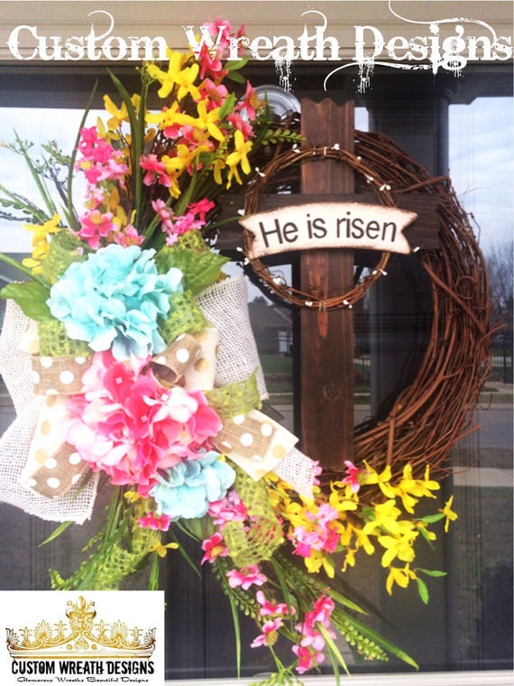 He is Risen Cross Spring Wreath wreath wreaths deco mesh