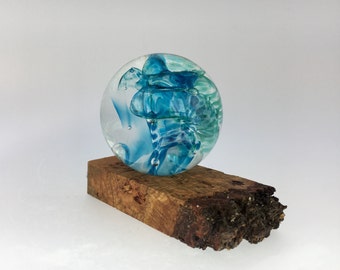 Glass Marble and Wood Stand by Jonathan Winfisky - Paperweight