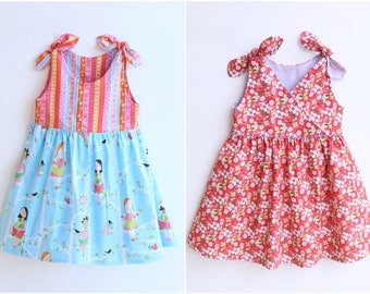 PETITE FILLE Style Girl Dress sewing pattern Pdf, Wrapped, Knotted Straps Sundress, toddler dress, size 3 4 5 6 7 8 9 10 yrs