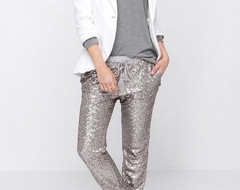 silver sequin jogger pants