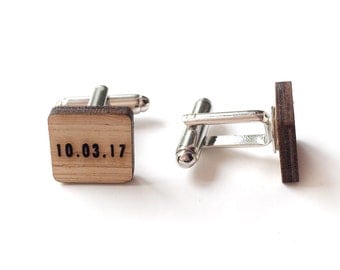 Customized cufflinks - Wedding cufflinks - Date cufflinks - lasercut wooden cufflinks - 5 year anniversary - groom cufflinks