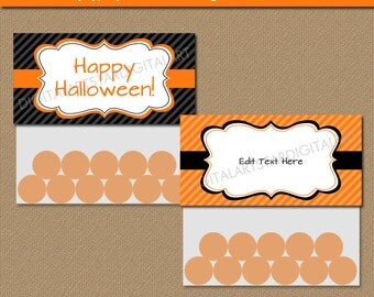 Halloween Bag Toppers, Halloween Candy Bag Labels, PRINTABLE Halloween Bag Tags, Orange Black Treat Bag Topper Template, DIY Halloween Party