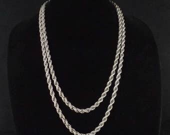 MONET Silver Tone Twisted Rope Chain Necklace 55"