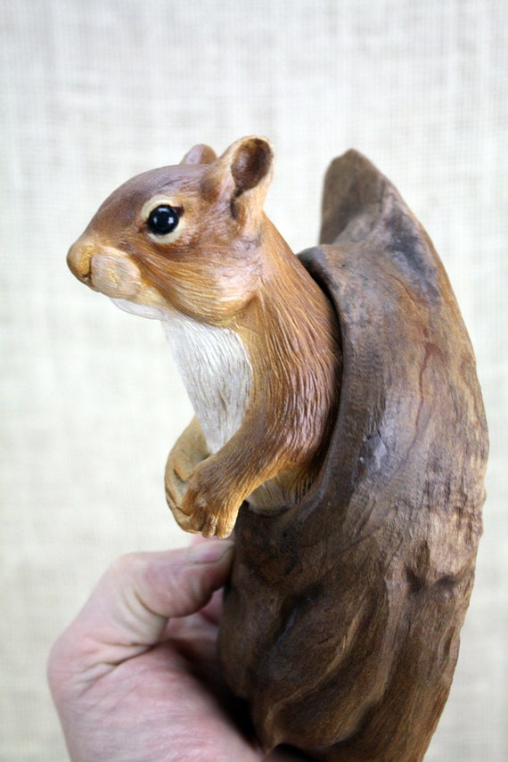Red Squirrel Wood Carving Hand Carved by Mike Berlin Wall