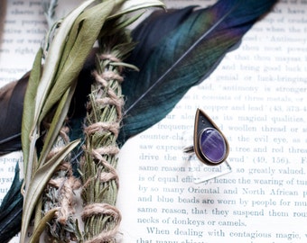 Minerva ring, amethyst ring, spear head ring, sterling silver mixed metal, silver and brass, protection amulet, goddess ring,