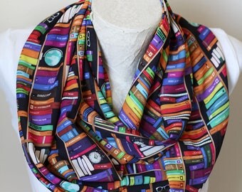 Bookshelf Scarf Bookcase Infinity Scarf Book Lover Gift Bookworm Librarian Gift Scarves Bookish Gifts for Writers Literary Gifts for Readers