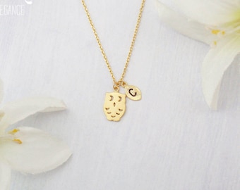 Choose silver, rose gold or gold owl necklace, personalized initial elegant and dainty owl necklace.