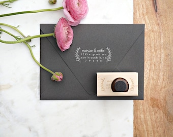 Wedding Address Stamp – Floral Invitation Stamp – RSVP Envelope Stamp – Wood Handle Address Stamp – Self Inking Address Stamp