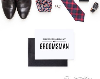 Thank You for Being My Groomsman Card - To My Best Man, Ring Bearer, Usher - Masculine, Simple, Minimal Cards - Bow Tie - Groomsmen Cards