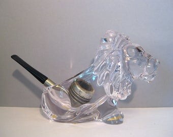 Vintage Crystal Lion Pipe Holder Bowl Vannes Le Chatel French Crystal Clear Elegant Executive Gift