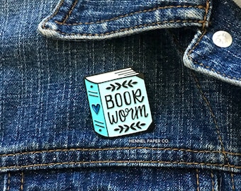 Enamel Pin - Bookworm for her - Reading Enamel Pin - Book Brooch - best friend gift for her - blue lapel pin - Hennel Paper Co PIN7