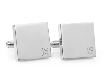 Minimalist Monogram - Engraved personalized square silver cufflinks - Groom, Valentine gift (stainless steel personalised cufflinks)