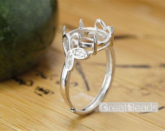 Ring Setting for 10x12mm Oval Cabochons or Faceted Gemstones White Gold Plated 925 Silver Zircon Adjustable Band Ring Blank JZ180