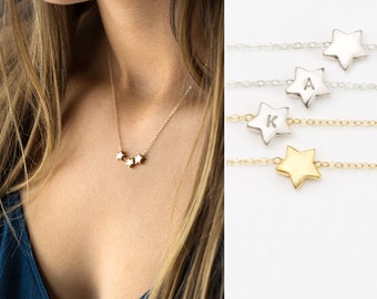 Tiny Personalized Initial Star Necklace / Cute Gold/Silver Star on 14k Gold Fill, Sterling Silver Chain / Celestial Layering Necklace LN310