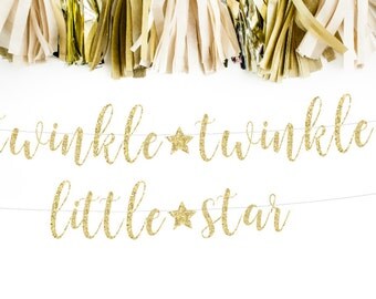 Twinkle Twinkle Little Star First Birthday Banner, Baby First Birthday, Baby Girl Party, Baby Boy Party, Cursive Banner, Glitter Banner