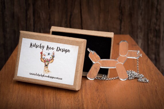 NEW Silver Balloon Dog Necklace or Brooch - Mirror Acrylic