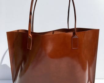 SALE! Large Premium Dark Cognac Leather Tote