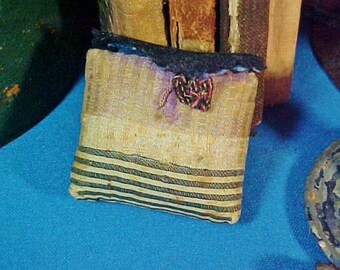 Antique Miniature Make Do Pincushion, Silk Fabrics, Primitive, Folk Art