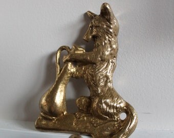 Vintage Brass Fox Wall Key Coat Hook Hanger