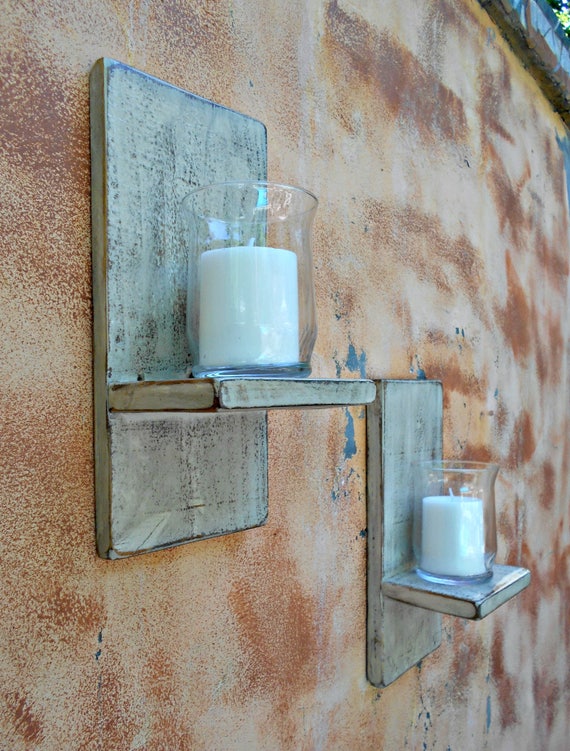 Wood Wall Sconce Rustic Candle Sconce Set of 2 Reclaimed on White Wooden Wall Sconces id=15783